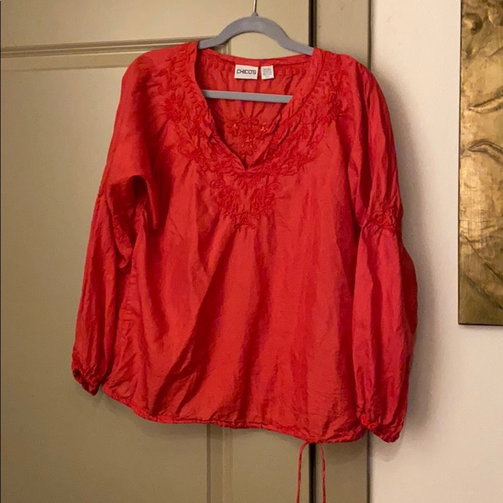 Chico’s Silk Coral Long Sleeve Blouse Sz 1